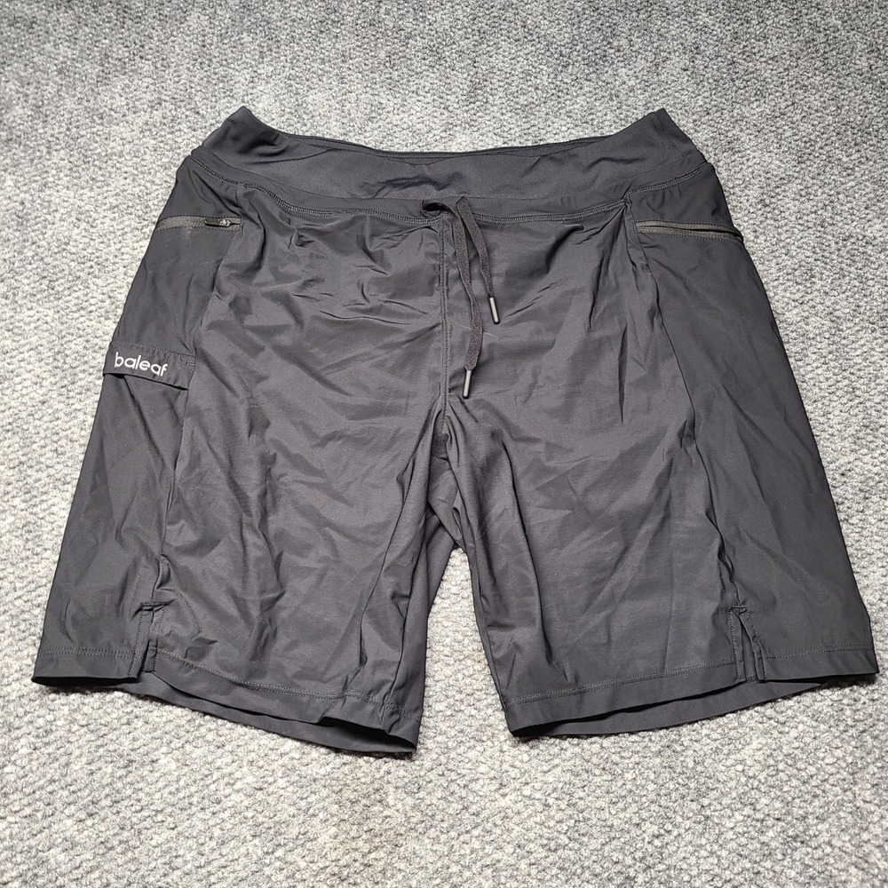 Baleaf Mens Athletic Running Shorts Black XL Zipper Pockets Drawstring Stretch